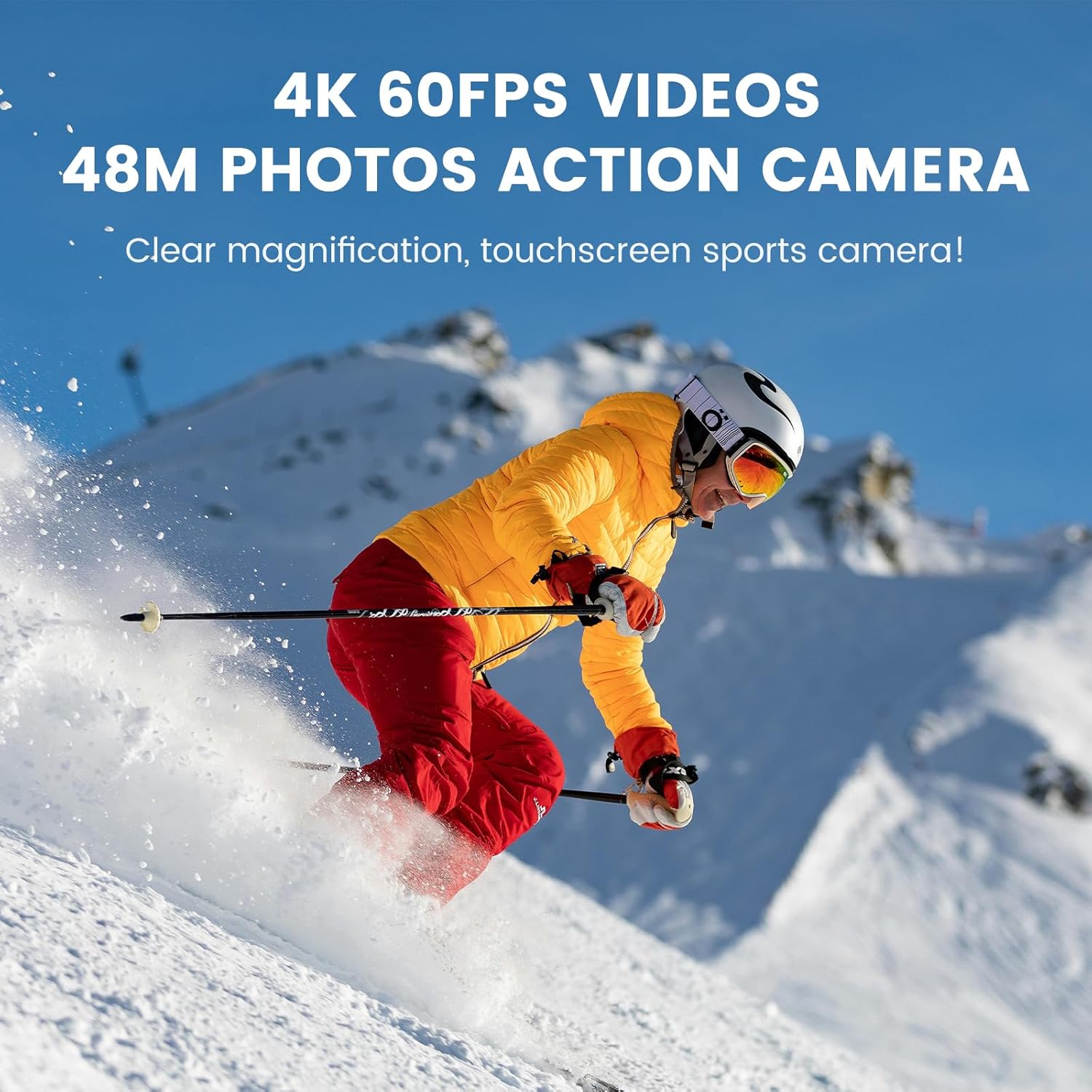 Action Camera 4K 60FPS 48MP, EIS Sports Camera with 128GB Card,131FT Underwater Waterproof Camera with Case, 2inch Touch Screen, 8X Zoom, Remote Control, Batteries & Mounting Kits - Image 2