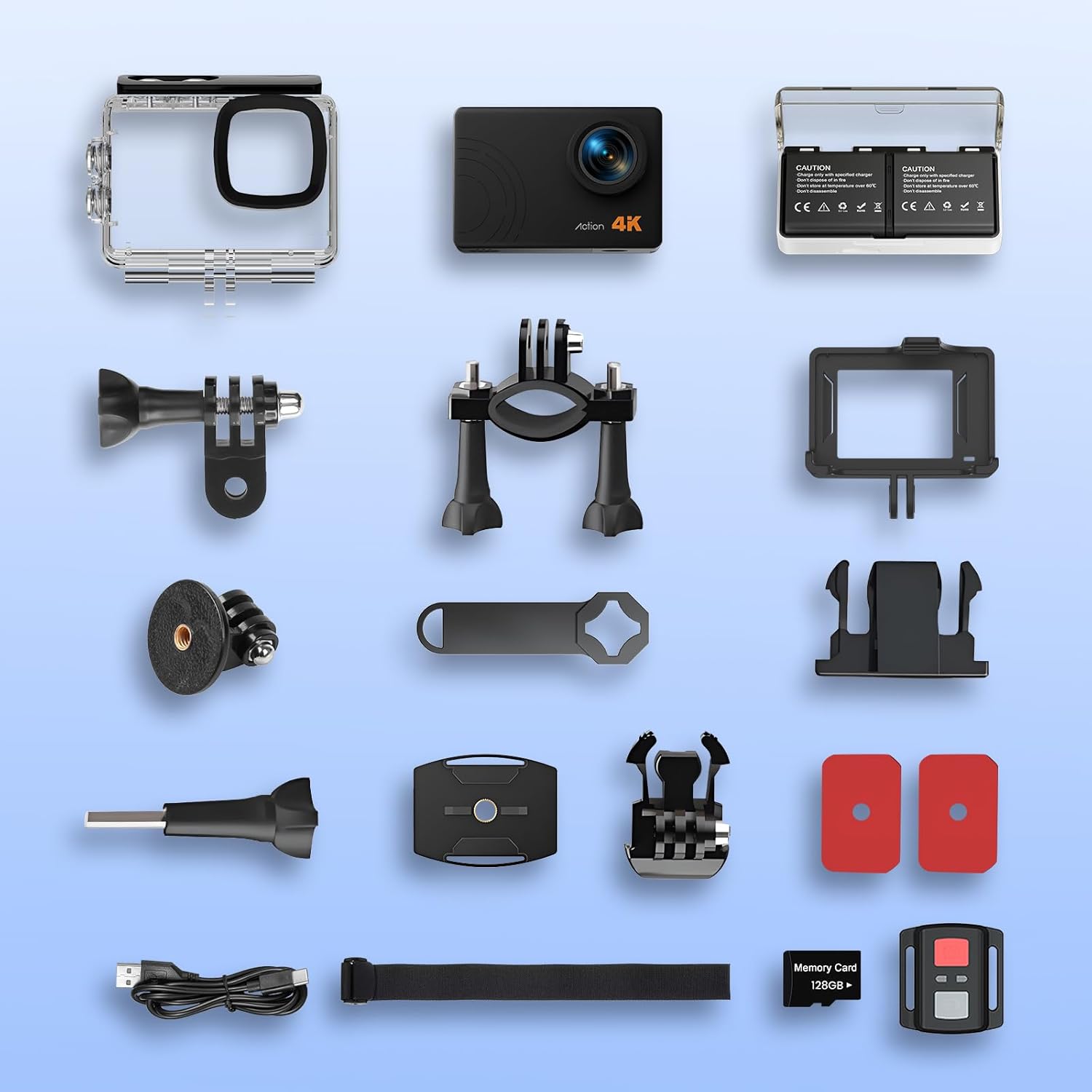 Action Camera 4K 60FPS 48MP, EIS Sports Camera with 128GB Card,131FT Underwater Waterproof Camera with Case, 2inch Touch Screen, 8X Zoom, Remote Control, Batteries & Mounting Kits - Image 8