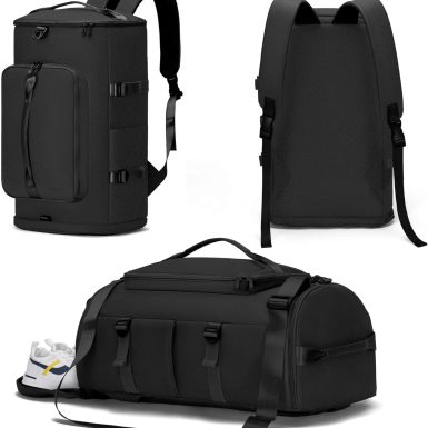 Gym Bag for Men Women with Shoes Compartment - Duffle Bag, Travel Backpack, Sports Backpack, Weekender Overnight Bag with Wet Pocket - Black, MIYCOO